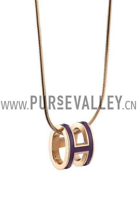 Hermes Pop H Ultraviolet Enamel Gold Handware Necklace 700618