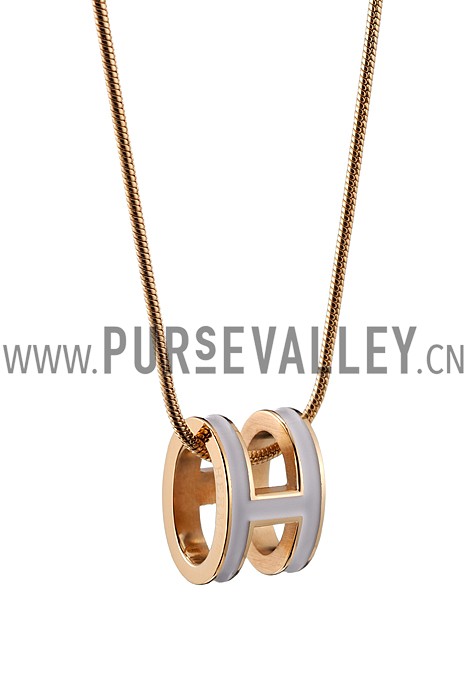 Hermes Pop H White Enamel Gold Handware Necklace 700620