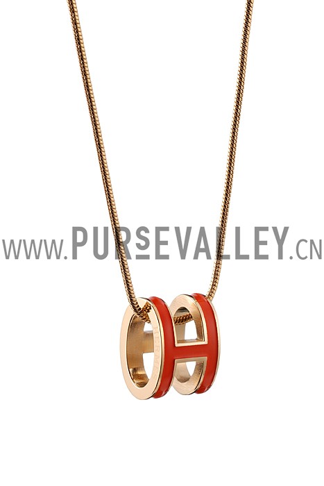 Hermes Pop H Orange Enamel Gold Handware Necklace 700619