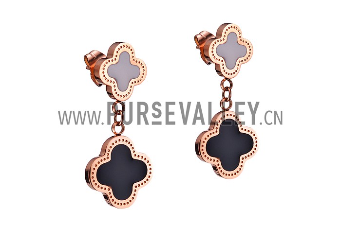 Van Cleef Magic Alhambra 2 Tone Clover Motifs Rose Gold Earrings