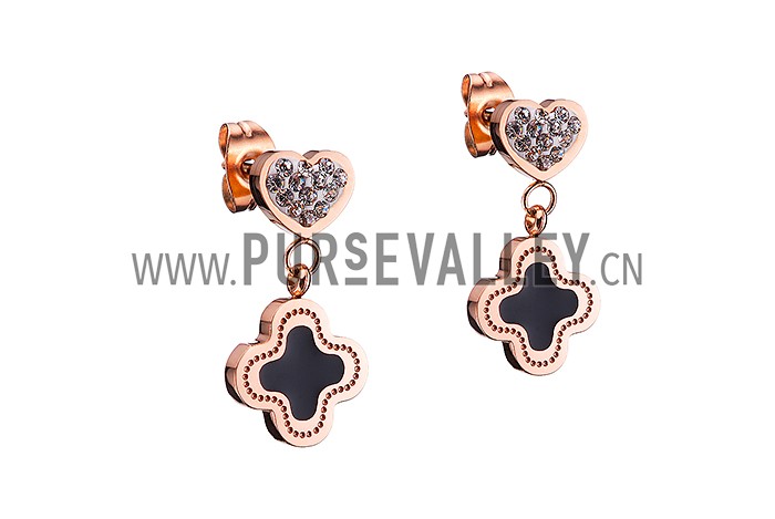 Van Cleef Magic Alhambra Heart And Clover Gold Earrings