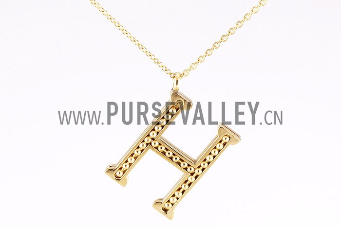 Hermes Replica Ball Carving Logo Pendant Gold Plated Fine Chain Necklace