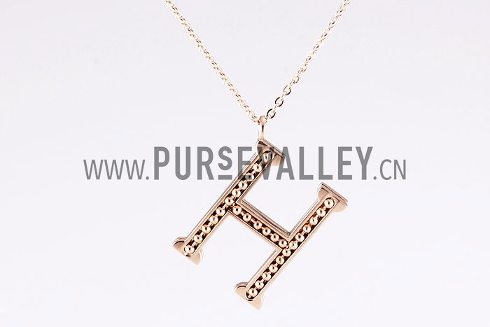 Hermes Replica Ball Carving Logo Pendant Rose-Gold Plated Fine Chain Necklace