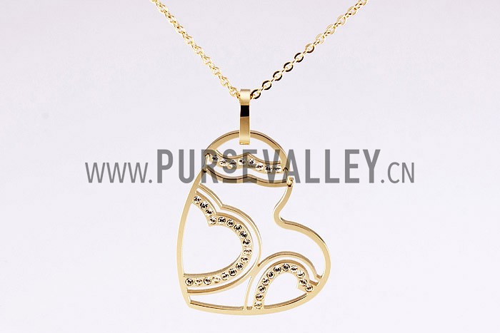 Cartier Replica Diamond Embellished Cutwork Heart Pendant Gold Plated Fine Chain Necklace