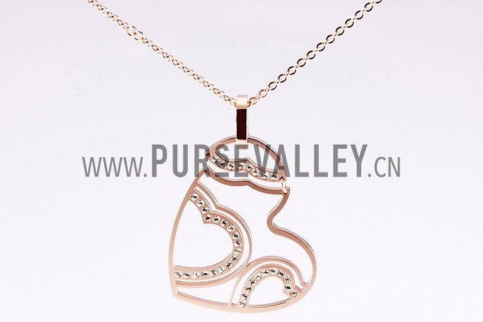 Cartier Replica Diamond Embellished Cutwork Heart Pendant Rose-Gold Plated Fine Chain Necklace