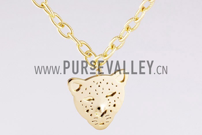 Cartier Replica Cutwork Leopard Head Pendant Gold Plated Heavy Chain Necklace