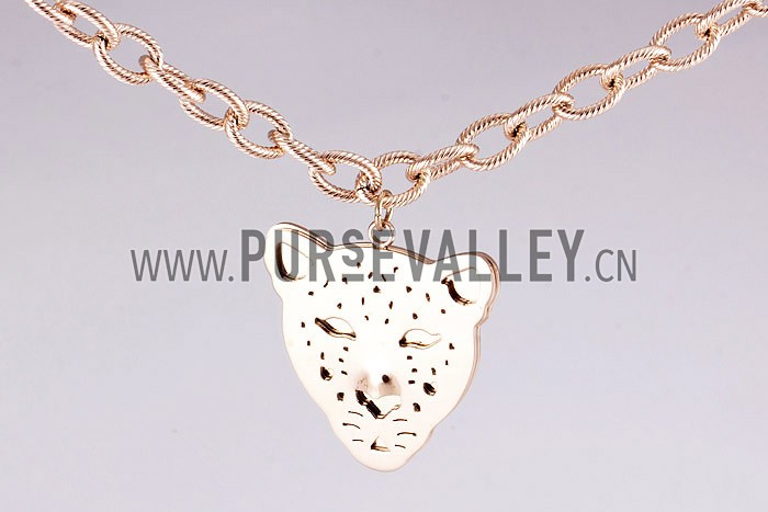 Cartier Replica Cutwork Leopard Head Pendant Rose-Gold Plated Heavy Chain Necklace