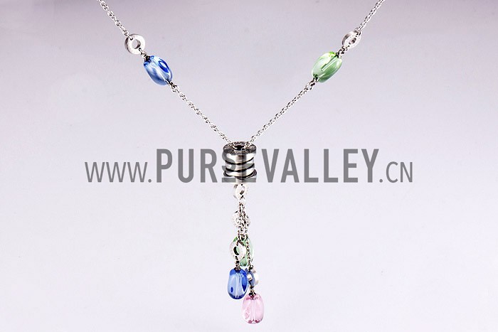 Bvlgari Replica Tri-Colored Bead Dangler Spool Pendant Sterling Silver Fine Chain Necklace