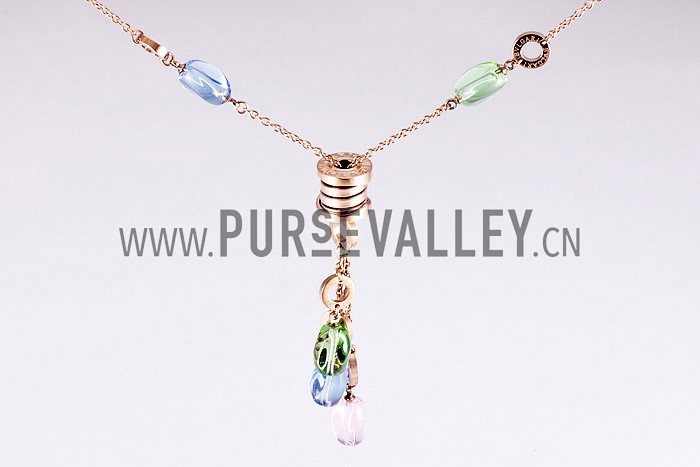 Bvlgari Replica Tri-Colored Bead Dangler Spool Pendant Rose-Gold Fine Chain Necklace