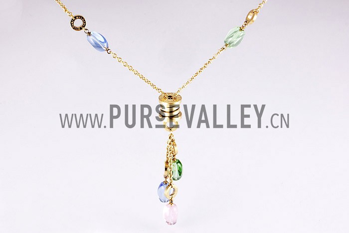 Bvlgari Replica Tri-Colored Bead Dangler Spool Pendant Gold Fine Chain Necklace