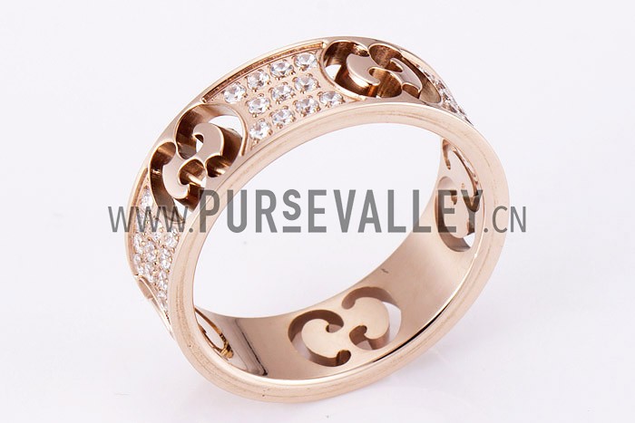 Gucci Replica Diamond Embellished Logo Cutwork Rose-Gold Band