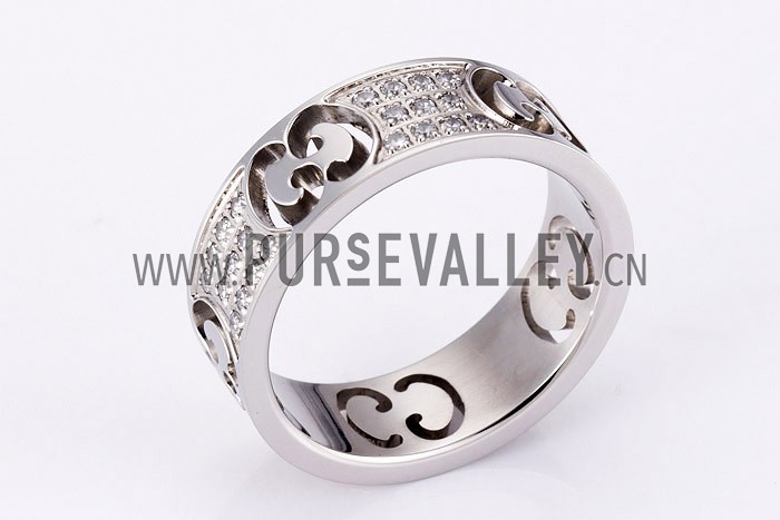 Gucci Replica Diamond Embellished Logo Cutwork Sterling Silver Band