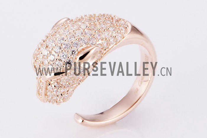 Cartier Replica Diamond Encrusted Leopard Head Rose-Gold Ring