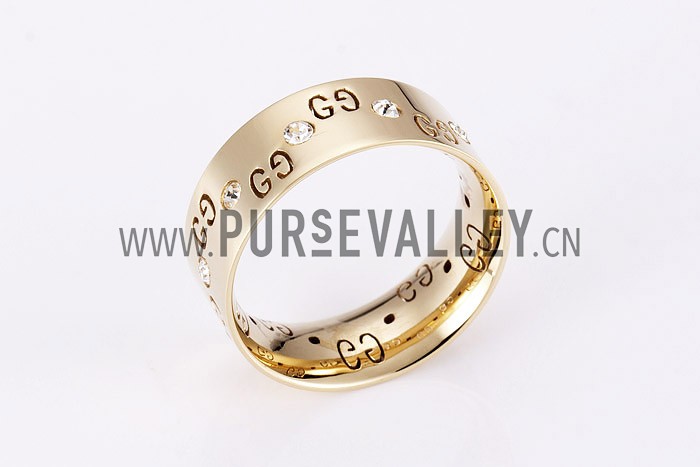 Gucci Replica Logo Engraved Diamond Stud Gold Band