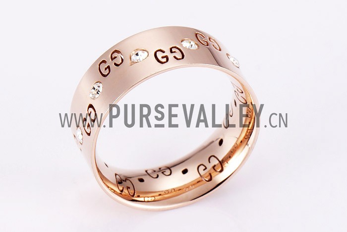 Gucci Replica Logo Engraved Diamond Stud Rose-Gold Band
