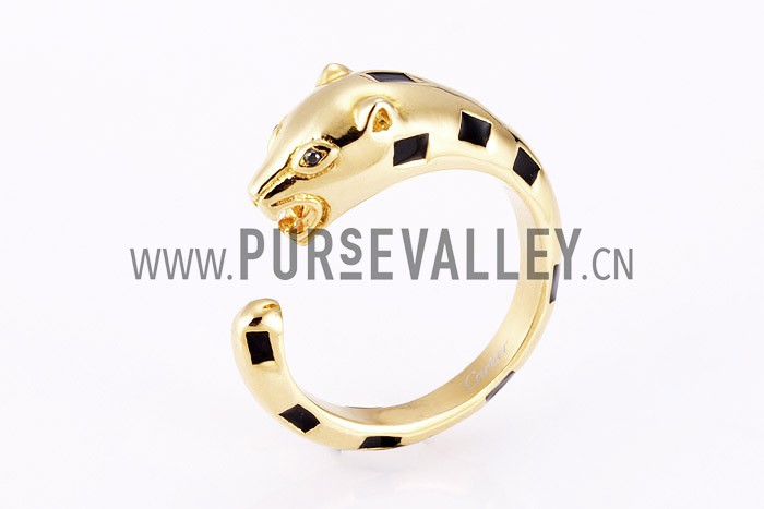Cartier Replica Leopard Head Enamel Marking Gold Ring