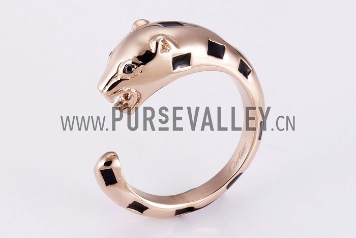 Cartier Replica Leopard Head Enamel Marking Rose-Gold Ring