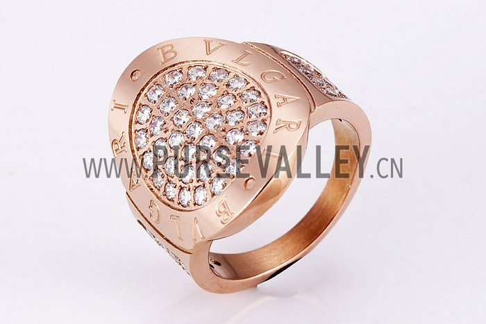 Bvlgari Replica Diamond Embellished Engraved Rim Rose-Gold Ring