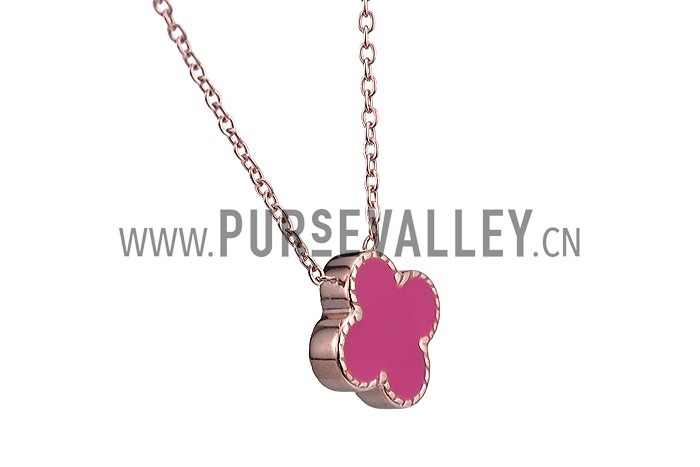 Van Cleef and Arpels Replica Pink & Blue Enamel Floral Pendant Fine Chain Necklace