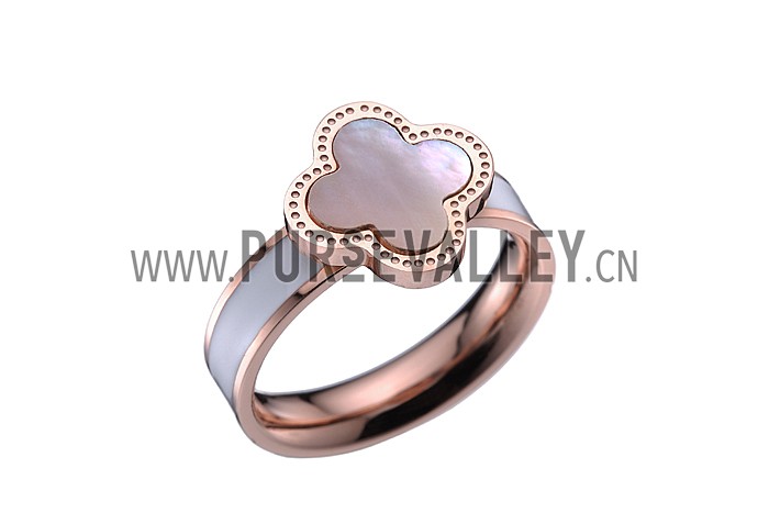 Van Cleef and Arpels Replica MOP Stud Floral Center & Rim Rose-Gold Ring