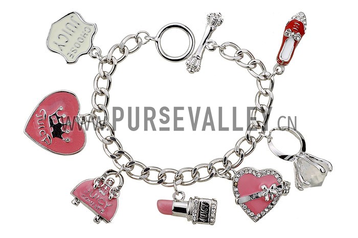 Juicy Couture Replica Pink Enameled Silver Mixed Charms Bracelet