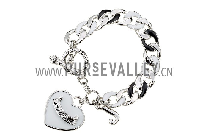 Juicy Couture Replica Silver Link White Enamel Heart Charms Bracelet