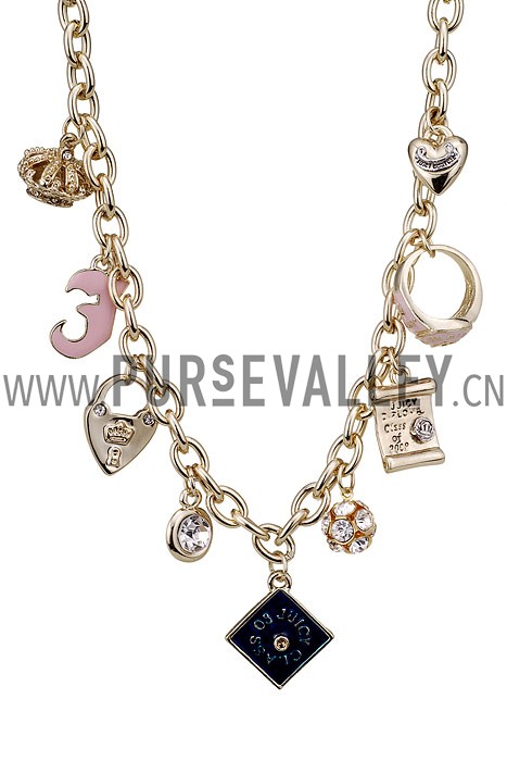 Juicy Couture Replica Mixed Charms Gold Link Chain Necklace 2165-110
