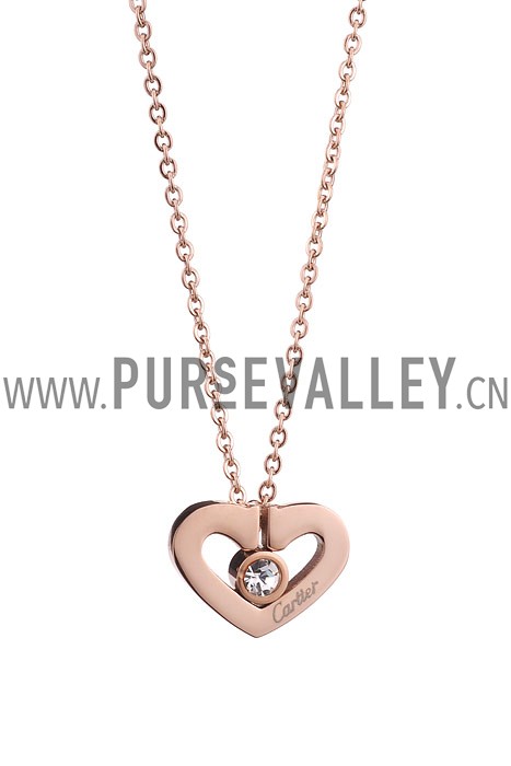 Cartier Replica Crystal Stud Cutwork Rose Gold Heart Pendant Fine Chain Necklace