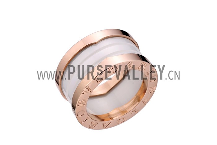 Bvlgari Replica White Ceramic Center Engraved Rose Gold Rimmed Ring