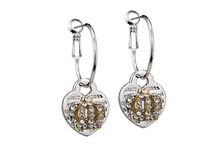 Juicy Couture Replica Silver Hoops With Crystal Studded Logo Crown Silver Heart Accent