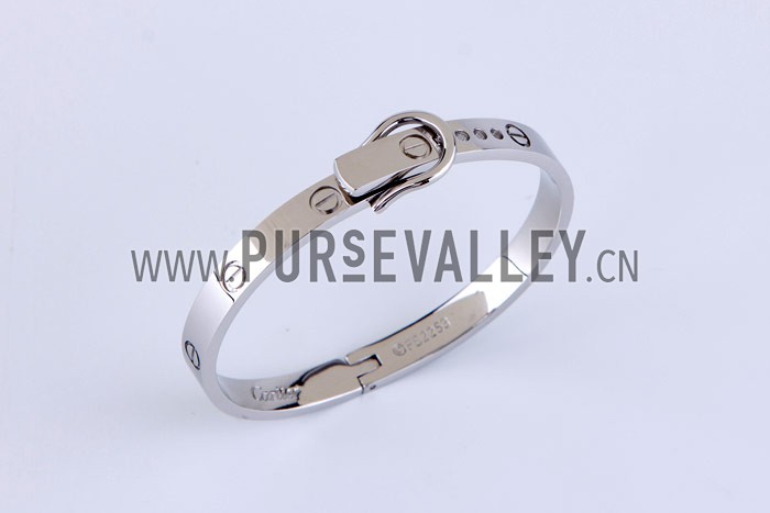 Cartier Replica Hook-Buckle Clasp Accent Screwhead Cutwork Sterling Silver Bangle Bracelet