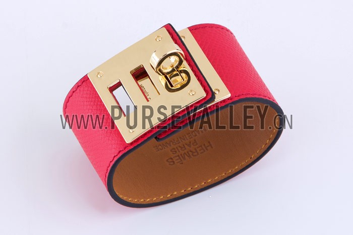 Hermes Replica Brass Turnlock Closure Wide Red Leather Bracelet