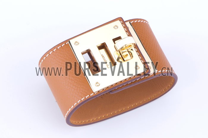 Hermes Replica Brass TurnlockClosure Wide Tan Leather Bracelet