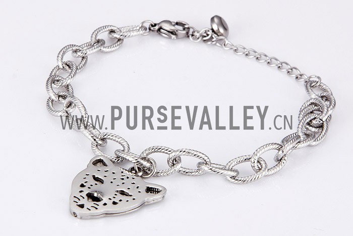 Cartier Replica Leopard Face Sterling Silver Charms Bracelet