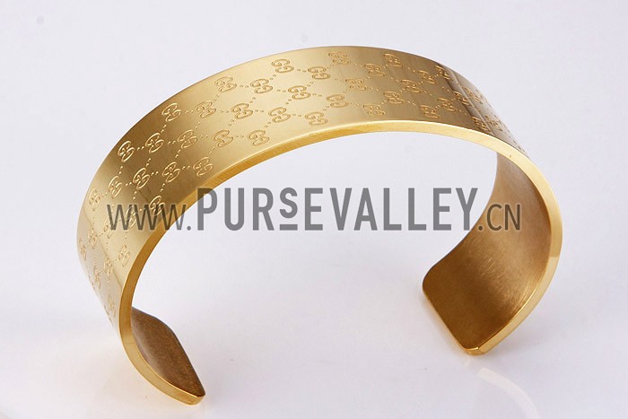 Gucci Replica Logo Engraved Yellow Gold Plated Bangle Bracelet