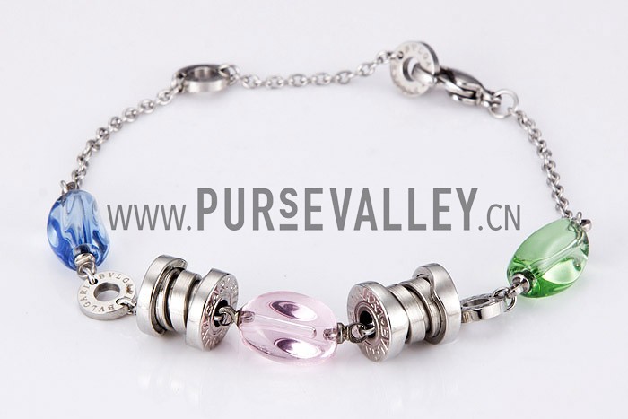 Bvlgari Replica Engraved Spool & Crystal Bead Sterling Silver Charms Bracelet