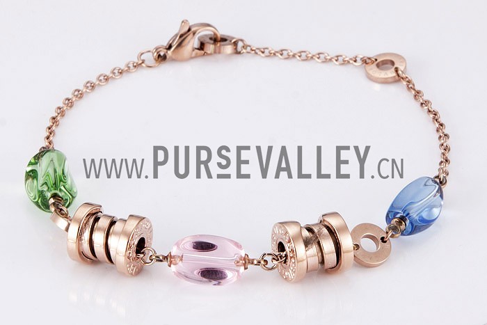 Bvlgari Replica Engraved Spool & Crystal Bead Rose-Gold Plated