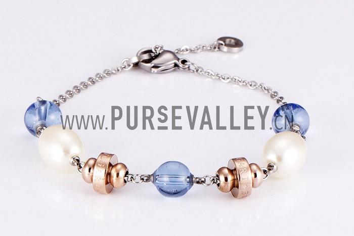 Bvlgari Replica Clear Blue, Pearl & Rose-Gold Bead Sterling Silver Link Bracelet