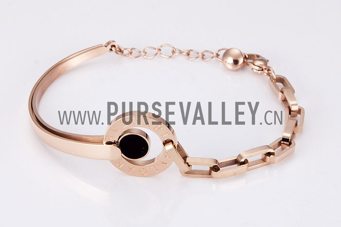 Bvlgari Replica Engraved Black Ceramic Accent Rose-Gold Plated Bracelet