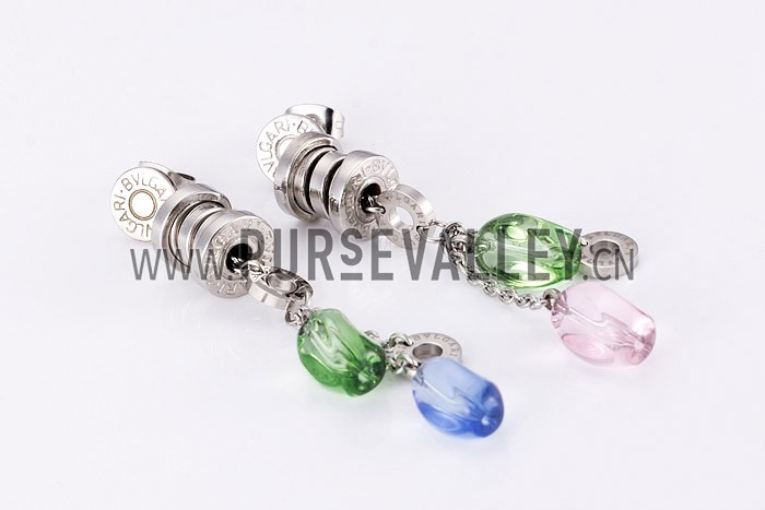 Bvlgari Replica Tri-Colored Clear Bead Engraved Sterling Silver Hanging Earrings