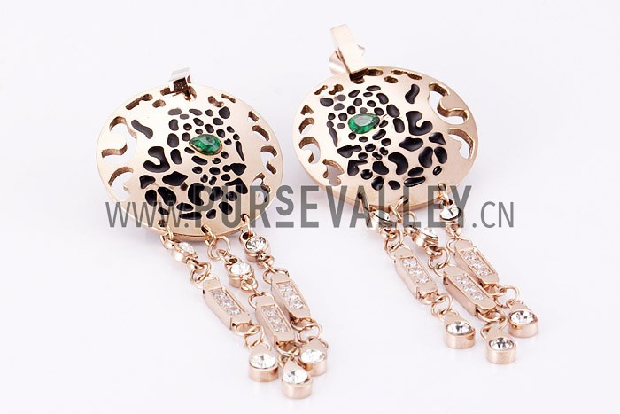 Cartier Replica Diamond Embellished Emerald-Eyed Cutwork Leopard Rose-Gold Hanging Earrings