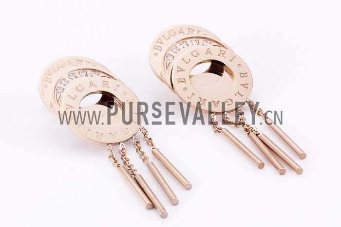 Bvlgari Replica Diamond Stud Engraved Triple Disc Rose-Gold Hanging Earrings