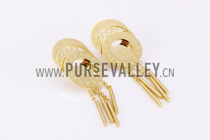 Bvlgari Replica Diamond Stud Engraved Triple Disc Yellow Gold Hanging Earrings