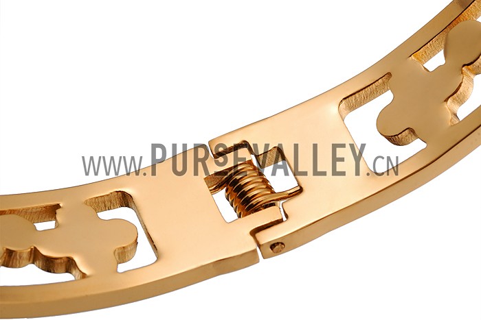 Van Cleef Alhambra Clover And Diamond Motif Gold Bangle Bracelet