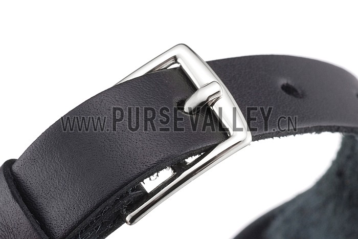 Hermes Hippique Silver Hardware Bracelet Black