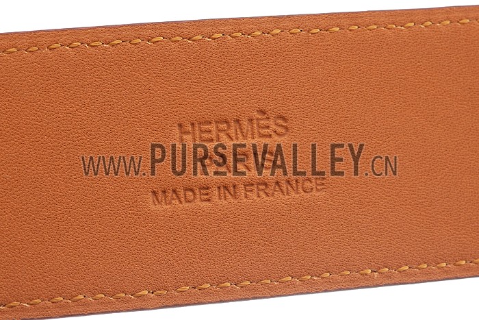 Hermes Hapi Wide Orange Leather Silver Hardware Bracelet 700596