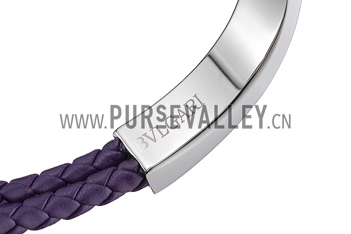 Bvlgari Silver And Purple Leather Bracelet