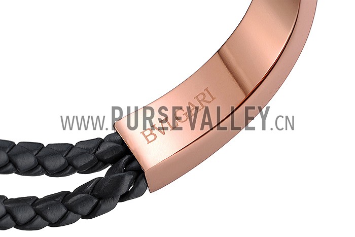 Bvlgari Rose Gold And Black Leather Bracelet