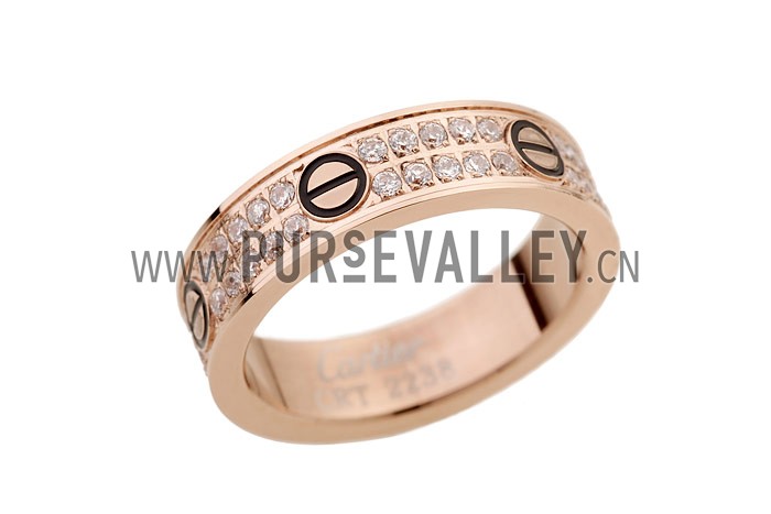 Ring Cartier Crystal Studded Black Enamel Accented Rose-Gold 4641