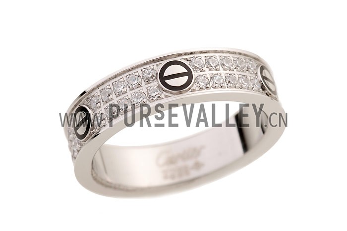 Ring Cartier Crystal Studded Black Enamel Accented Silver 4642